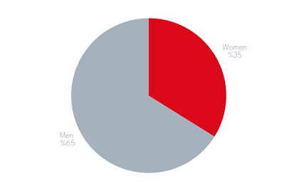Vestel Elektronik Sanayi ve Ticaret AŞ'nin çalışanlarının cinsiyetlerine göre dağılımı